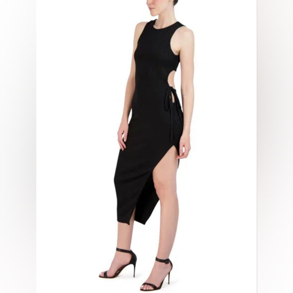 BCBGMAXAZRIA Sleeveless Asymmetrical Black Midi Day Dress | Small (NWT)